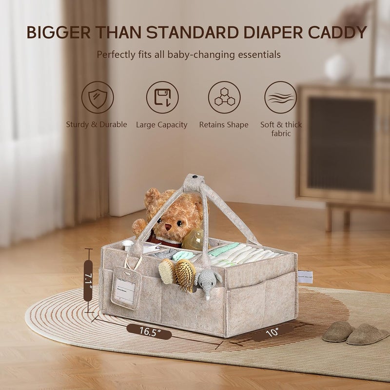 GEMII Diaper Caddy Organizer - Large Baby Caddy Organizer with Handle for Newborn Essentials Boy or Girl (Oatmeal, Large) - Image 4